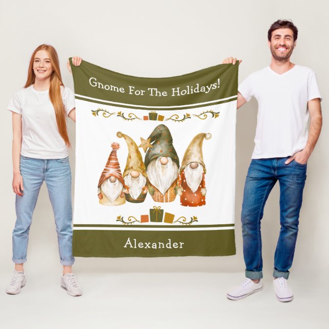 Funny Gnomes Christmas Holiday Fleece Blanket (In Situ)