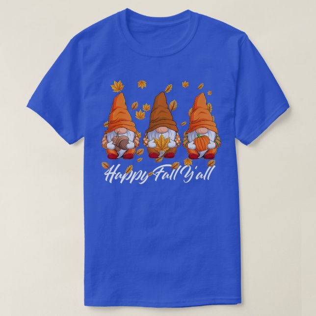 Funny Gnomes Happy Fall Y'all Gnome Leopard Pumpki T-Shirt (Design Front)