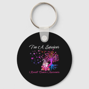 Funny Gnomes I'm A Survivor Breast Cancer Awarenes Keychain