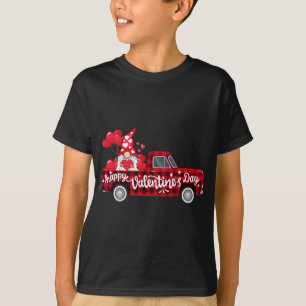 Funny Gnomes Lovers Red Truck Hearts Happy Valenti T-Shirt
