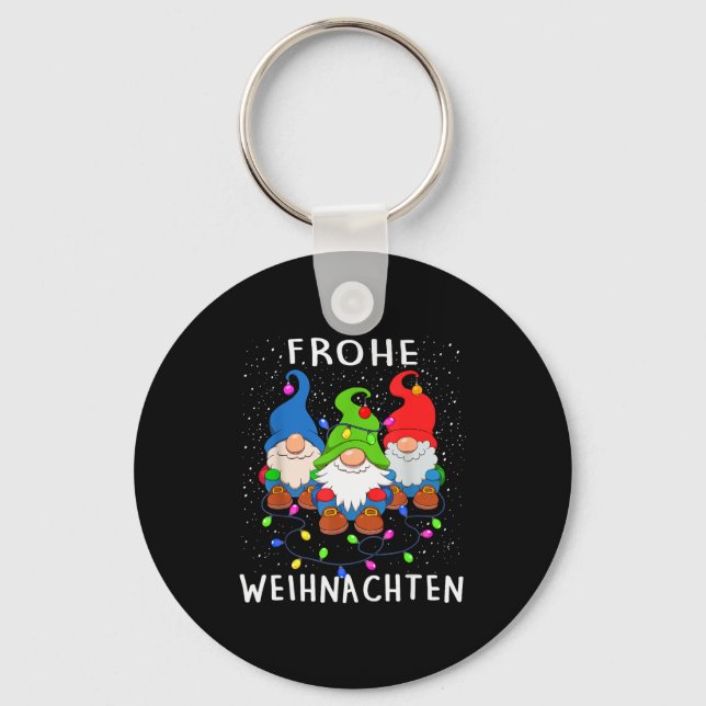 Funny Gnomes Merry Christmas Frohe Weihnachten  Keychain (Front)