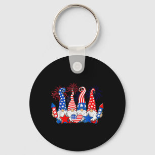 Funny Gnomes Patriotic American Flag Cute Gnomes 4 Keychain