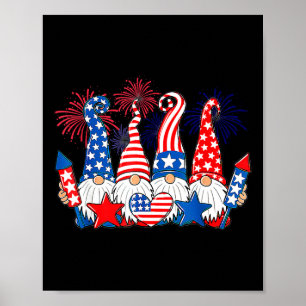 Funny Gnomes Patriotic American Flag Cute Gnomes 4 Poster