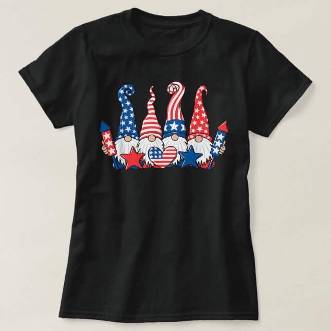 Funny Gnomes Patriotic American Flag Cute Gnomes 4 T-Shirt (Design Front)