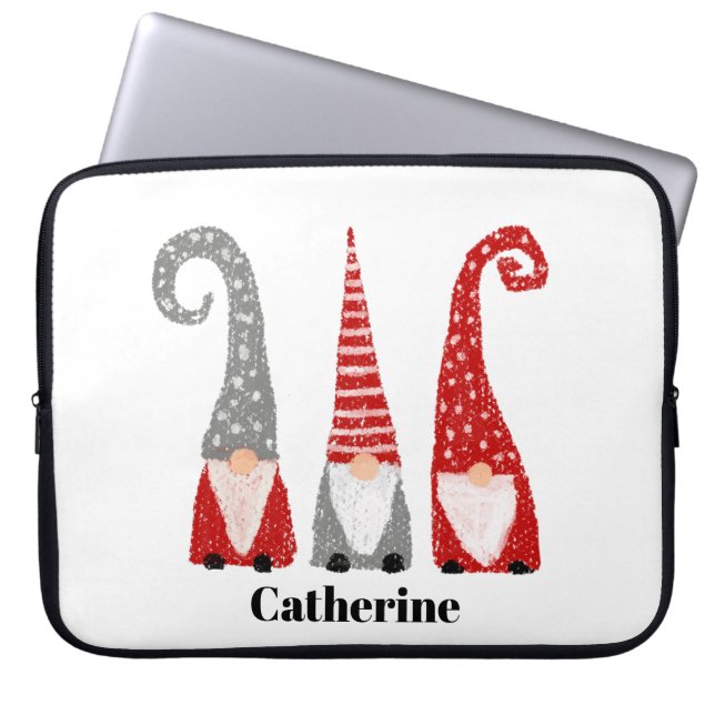 Funny Gnomes Swedish Christmas Custom Name Laptop Sleeve (Front)