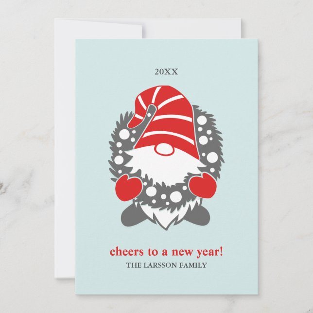 Funny Gnomes | White Christmas New Year 2 Photo Holiday Card (Front)