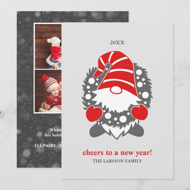 Funny Gnomes | White Christmas New Year 2 Photo Holiday Card (Front/Back)