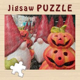 Funny Gnomes with Pumpkins Autumn Photography - Jigsaw Puzzle