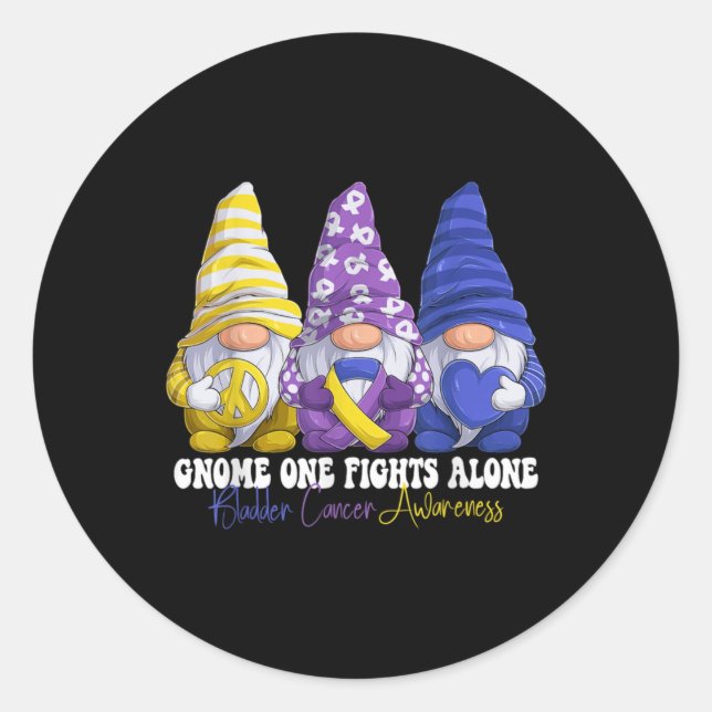Funny Gnomies Bladder Cancer Awareness Month Purpl Classic Round Sticker (Front)