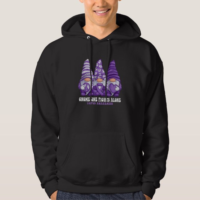 Funny Gnomies Lupus Awareness Month Purple Ribbon  Hoodie (Front)