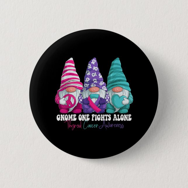 Funny Gnomies Thyroid Cancer Awareness Month Ribbo 2 Inch Round Button (Front)