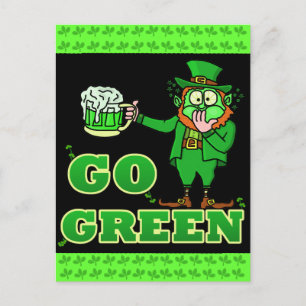 Funny "Go Green" Drinking Leprechaun Postcard