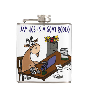 Funny Goat at Desk Goat Rodeo Job Humour Hip Flask