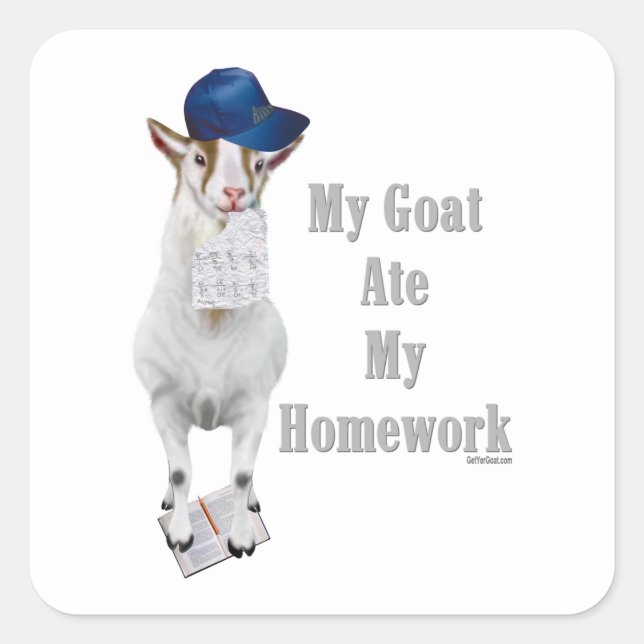 Funny Goat Ate My Homework Square Sticker (Front)