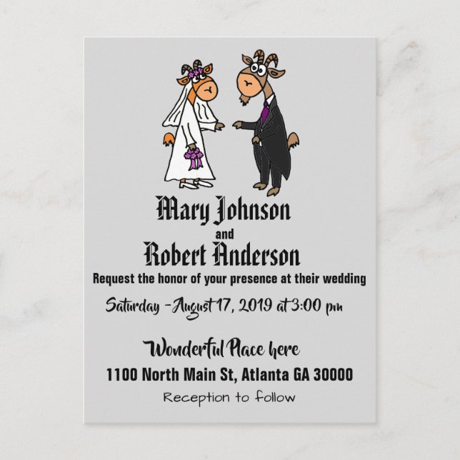 Funny Goat Bride and Groom Wedding Invitation (Front)