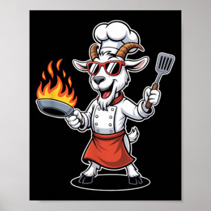 Funny Goat Chef With Pan And Spatula Bbq Poster