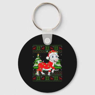 Funny Goat Christmas Lights Santa Costume Ugly Xma Keychain