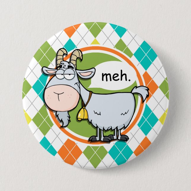 Funny Goat; Colourful Argyle Pattern 3 Inch Round Button (Front)
