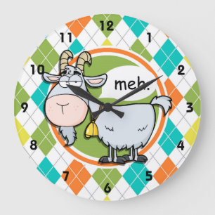 Funny Goat; Colourful Argyle Pattern Large Clock
