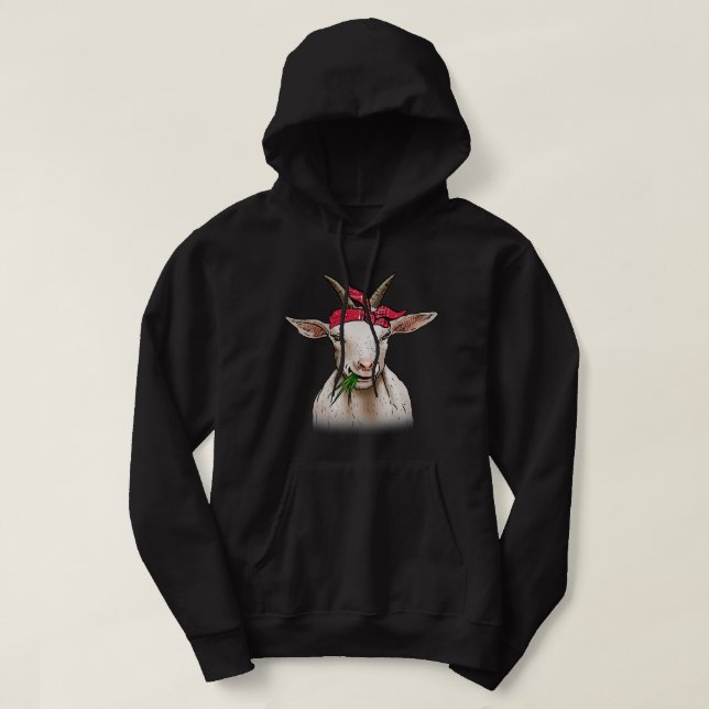 Funny Goat Farming GOAT with bandana funny drawing Hoodie (Design Front)