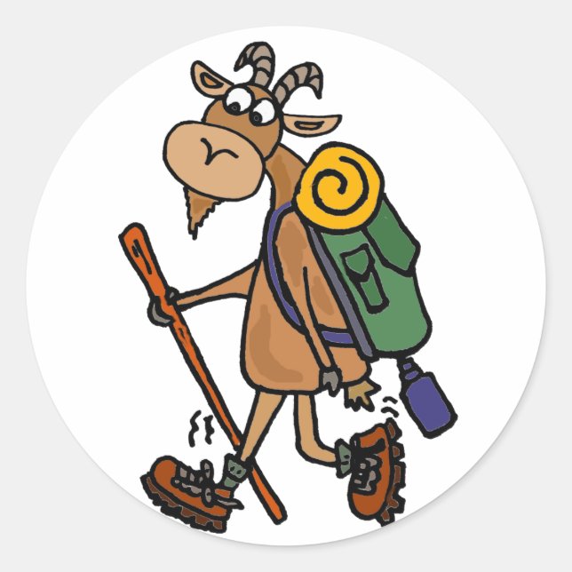 Funny Goat Hiking Art Classic Round Sticker (Front)