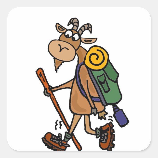 Funny Goat Hiking Art Square Sticker (Front)