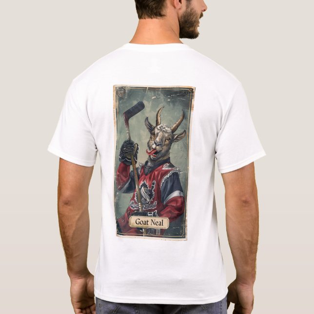 Funny Goat Hockey Player Upper Deck Trading Card T T-Shirt (Back)