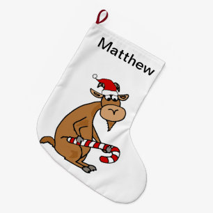 Funny Goat in Santa hat Cartoon Large Christmas Stocking