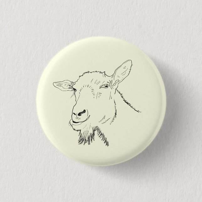 Funny Goat Line Drawing Animal Art Design 1 Inch Round Button (Front)