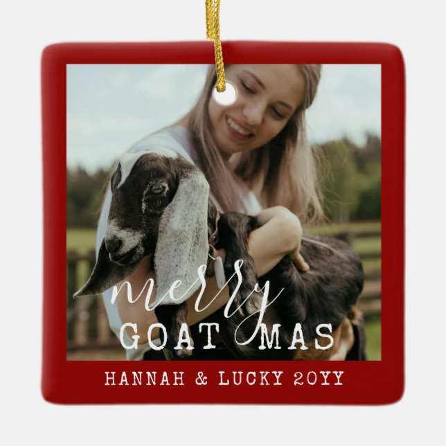 Funny Goat Personalized Photo Farm Pet Christmas Ceramic Ornament (Front)