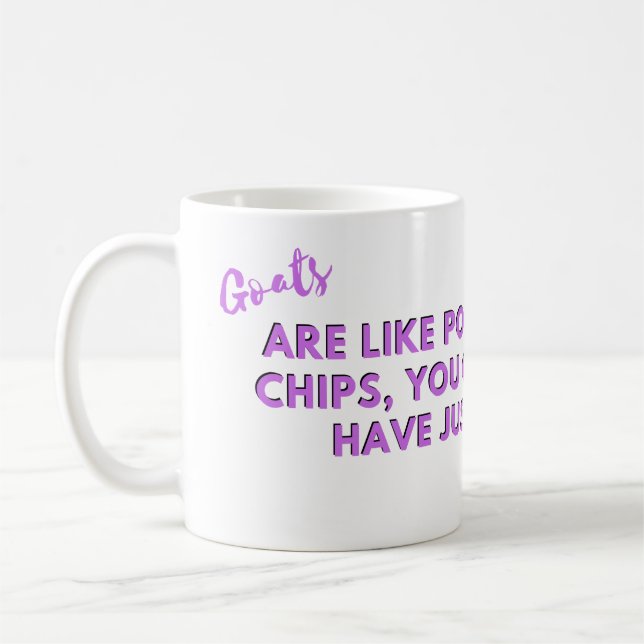Funny Goat Quote: Goats are Potato Chips Purple Coffee Mug (Left)