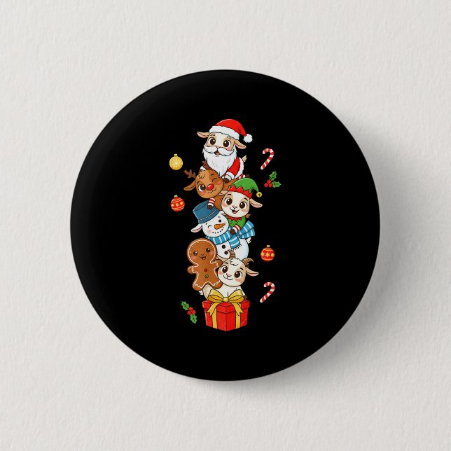 Funny Goat Santa Elf Snowman Christmas Womens Mens 2 Inch Round Button (Front)