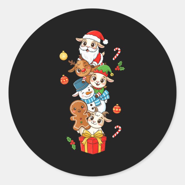 Funny Goat Santa Elf Snowman Christmas Womens Mens Classic Round Sticker (Front)
