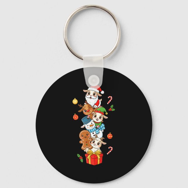 Funny Goat Santa Elf Snowman Christmas Womens Mens Keychain (Front)