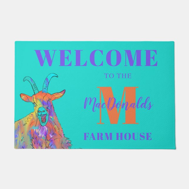 Funny Goat Welcome Personalized Doormat (Front)