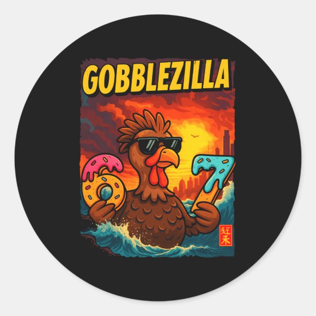 Funny Gobblezilla Meme Thanksgiving And 6-7 Christ Classic Round Sticker (Front)
