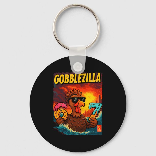 Funny Gobblezilla Meme Thanksgiving And 6-7 Christ Keychain (Front)