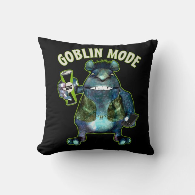 Funny Goblin Mode Lazy Troll Slobbin Antisocial  T Throw Pillow (Front)
