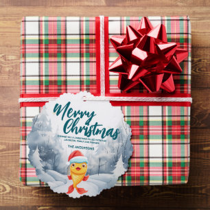 Funny Gold fish Merry Xmas tree snow Holiday party Ornament Card