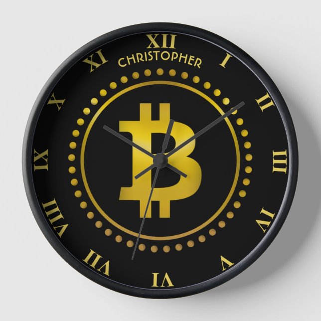 Funny Golden Bitcoin Symbol Cryptocurrency HODL Clock (Front)