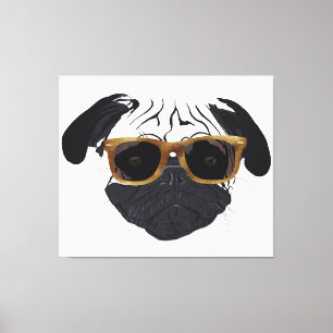 Funny Golden Glasses Pug Dog Illustration Canvas Print