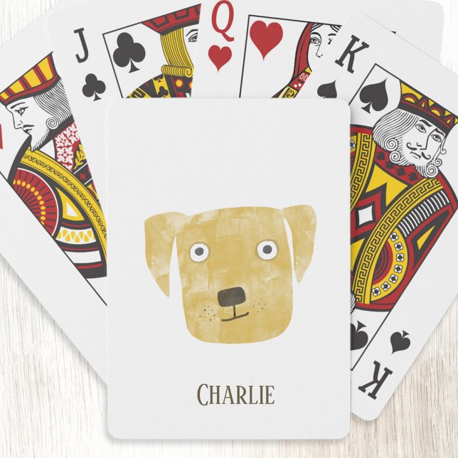 Funny Golden Labrador Retriever Dog Custom Name Playing Cards (Golden Labrador Retriever Dog fun personalized art playing cards)