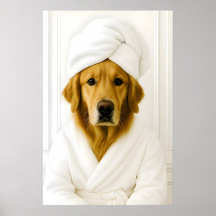 Funny Golden Retriever Bathroom Print, Golden Poster
