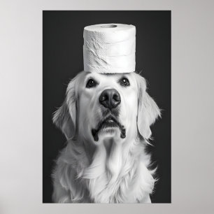 Funny Golden Retriever Bathroom Print, Toilet Poster