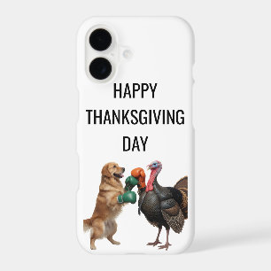 Funny Golden Retriever Boxing Turkey Happy Thanksg