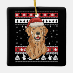 Funny Golden Retriever Christmas Ceramic Ornament