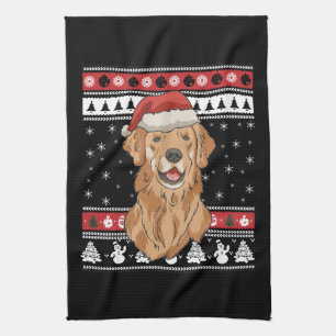 Funny Golden Retriever Christmas Kitchen Towel
