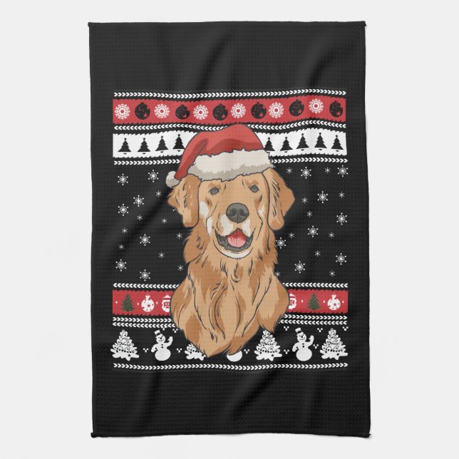 Funny Golden Retriever Christmas Kitchen Towel (Vertical)