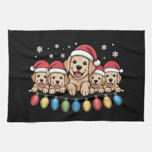 Funny Golden Retriever Christmas Puppy Dog  Kitchen Towel