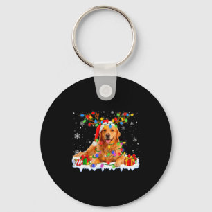 Funny Golden Retriever Christmas Santa Hat Reindee Keychain